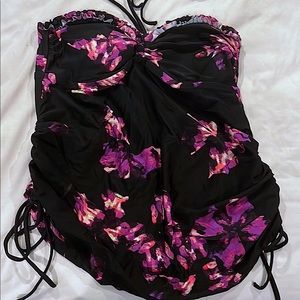 Liz Lange Maternity brand halter top swimming suit black with tropical flowers